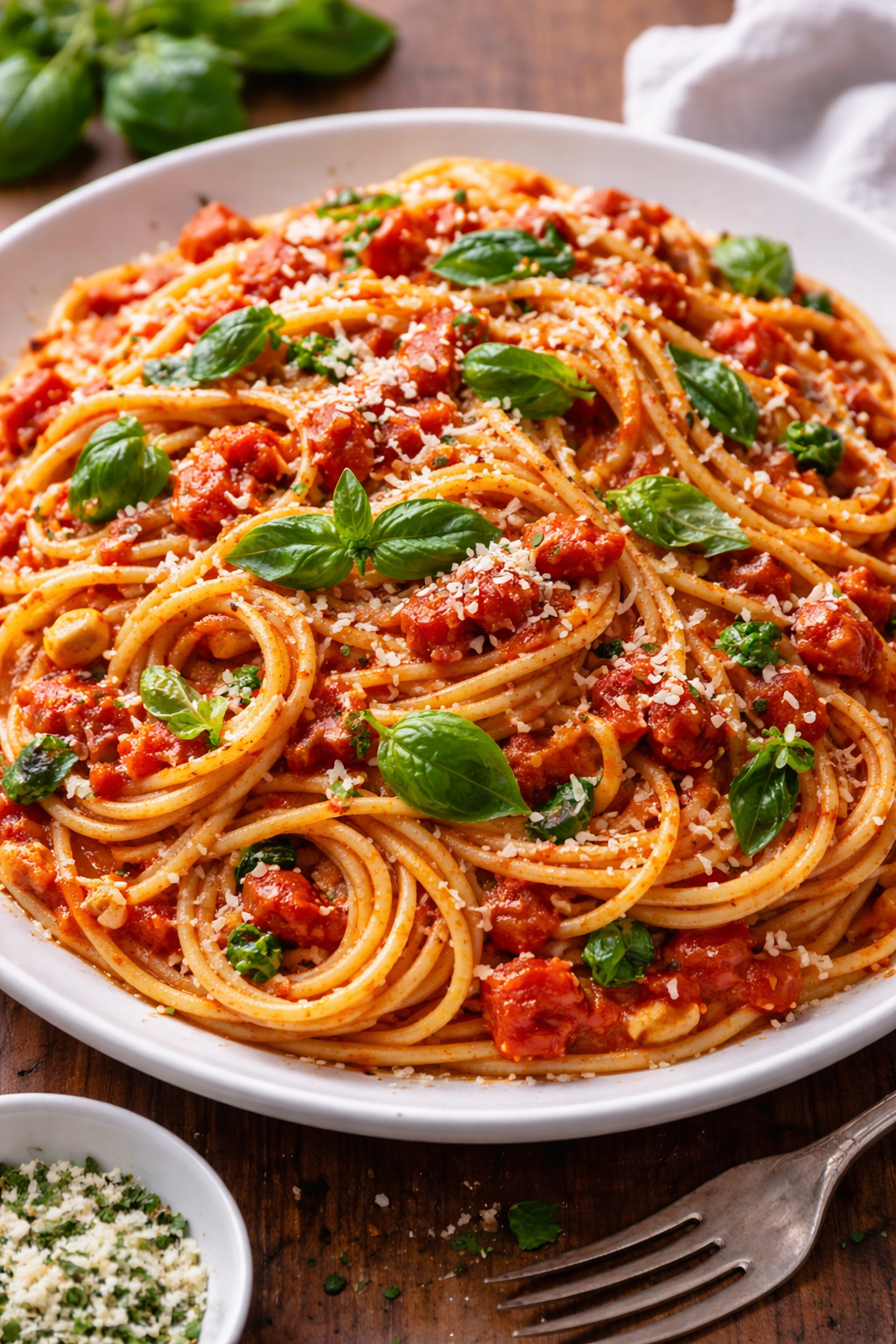 Spaghetti Pasta with Tomato Basil Sauce