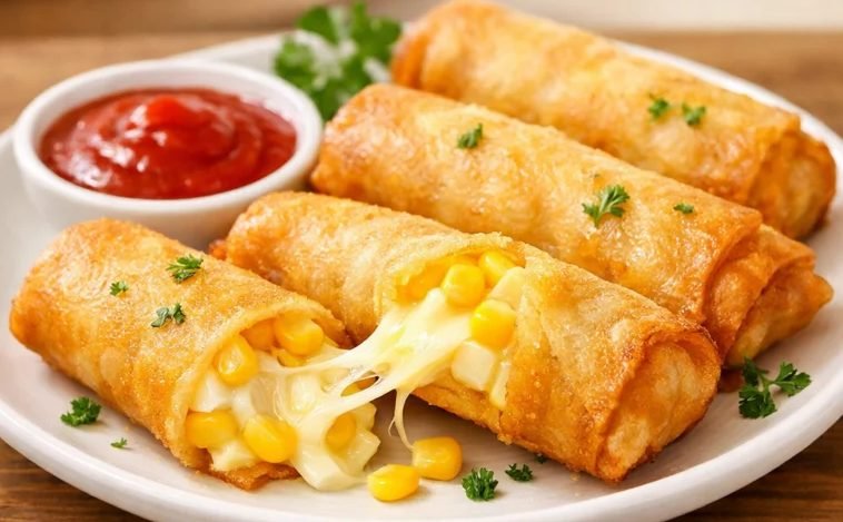 Sweet corn & cheese spring rolls