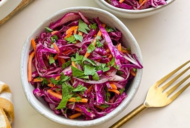 Purple Cabbage Slaw | Crisp, Colorful and Tangy Fresh Salad Side Dish