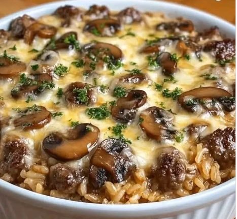Mushroom Rice Casserole | Creamy, Comforting and Flavor-Packed Baked Rice Dish