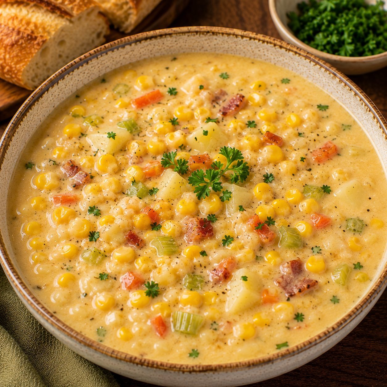 Corn Chowder | Creamy, Hearty and Comforting Homemade Corn Soup Recipe