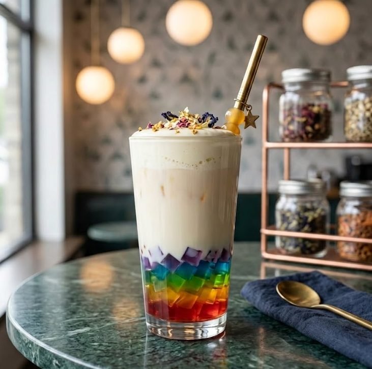 Jelly Cube Rainbow Milk Tea | Colorful, Creamy and Fun Café-Style Bubble Tea Recipe