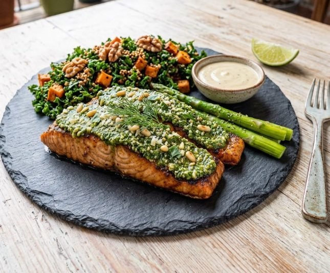Pesto Salmon | Juicy, Herb-Crusted and Flavorful Baked Salmon Recipe