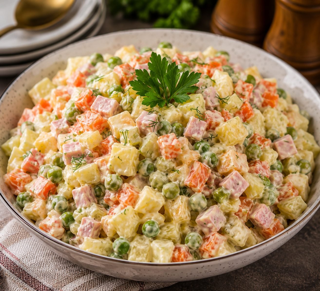 Russian Salad Recipe | Classic Creamy Vegetable Salad