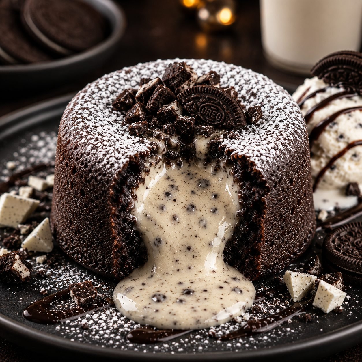 Cookies & Cream Lava Cake Recipe | Gooey Oreo-Filled Chocolate Dessert