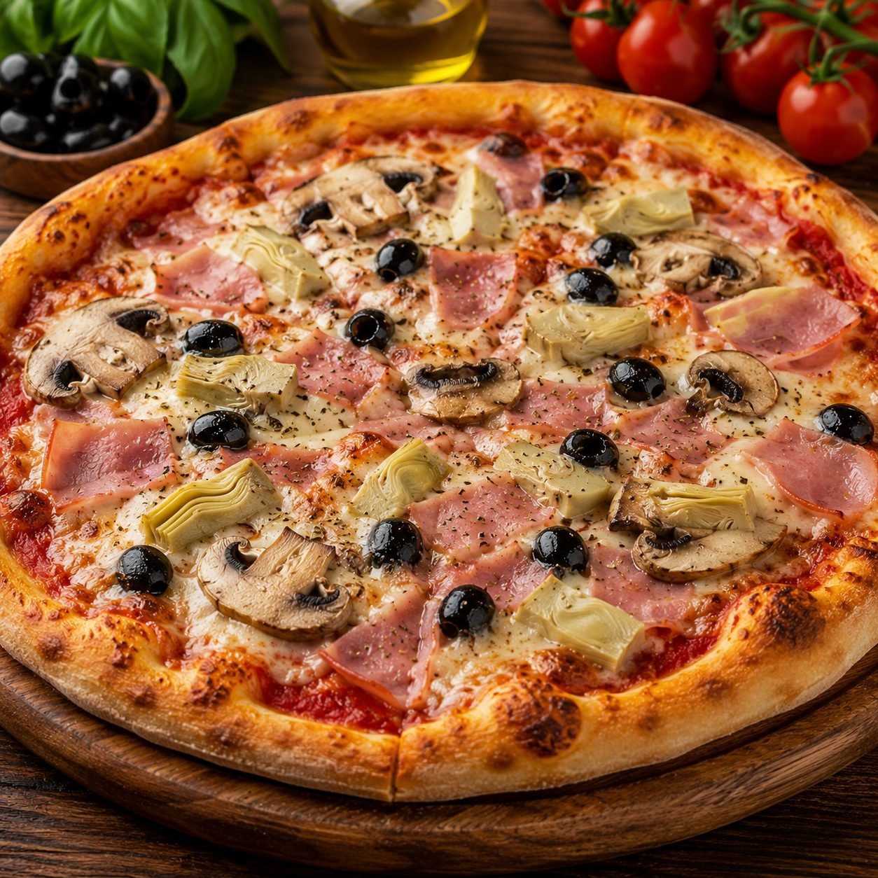 Italian Pizza Capricciosa Recipe | Classic Pizza with Ham, Mushrooms & Artichokes