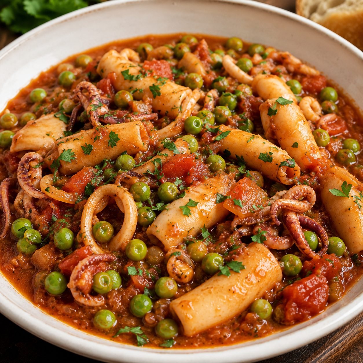 Authentic Italy Seppie in Umido con Piselli Recipe | Italian Braised Cuttlefish with Peas