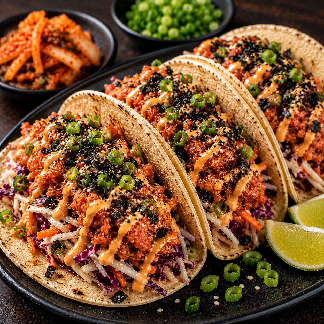 Korean-American Spicy Tuna & Nori Crumble Taco Recipe | Korean Fusion Seafood Tacos