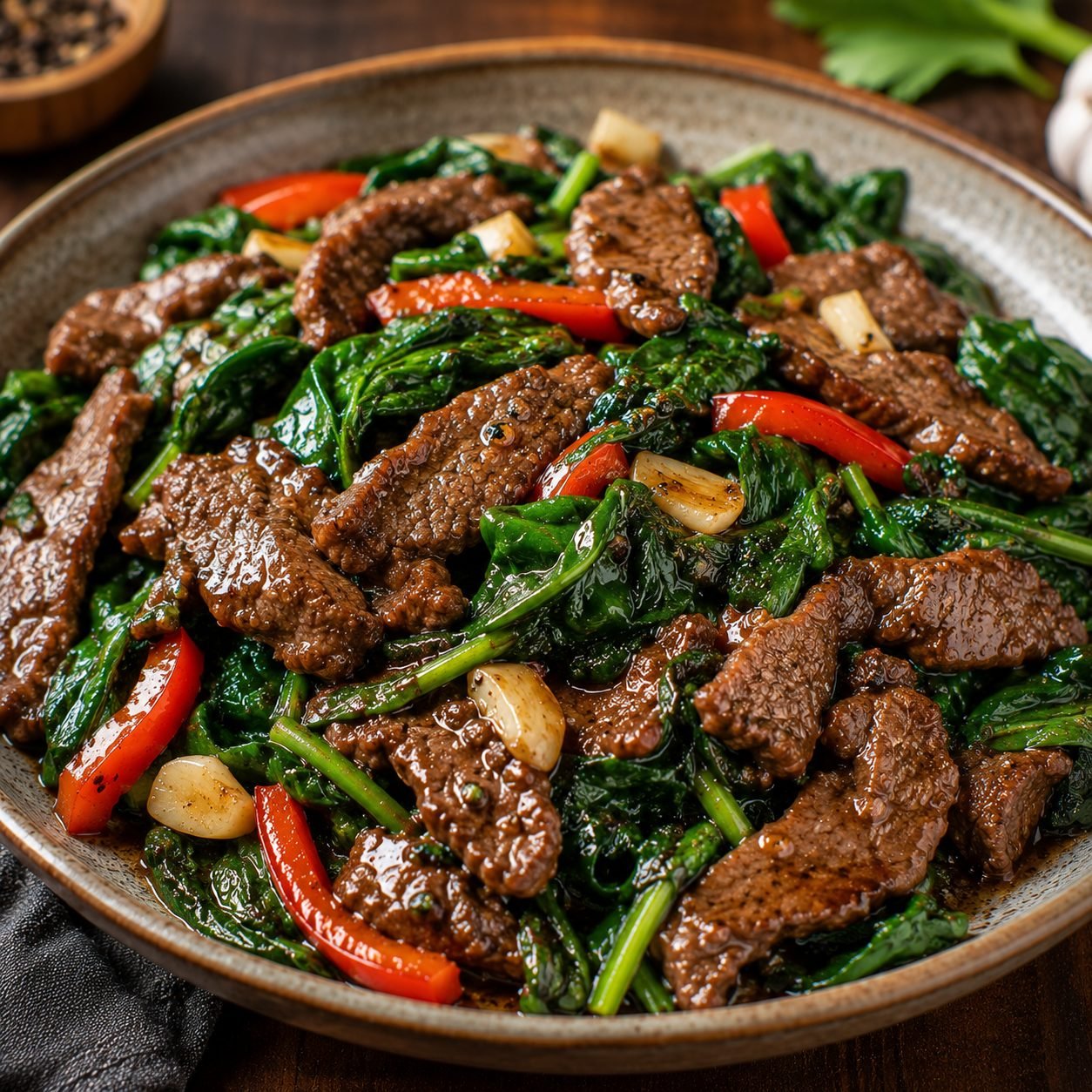 Beef and Spinach Stir-Fry Recipe |  Quick & Healthy Beef Skillet