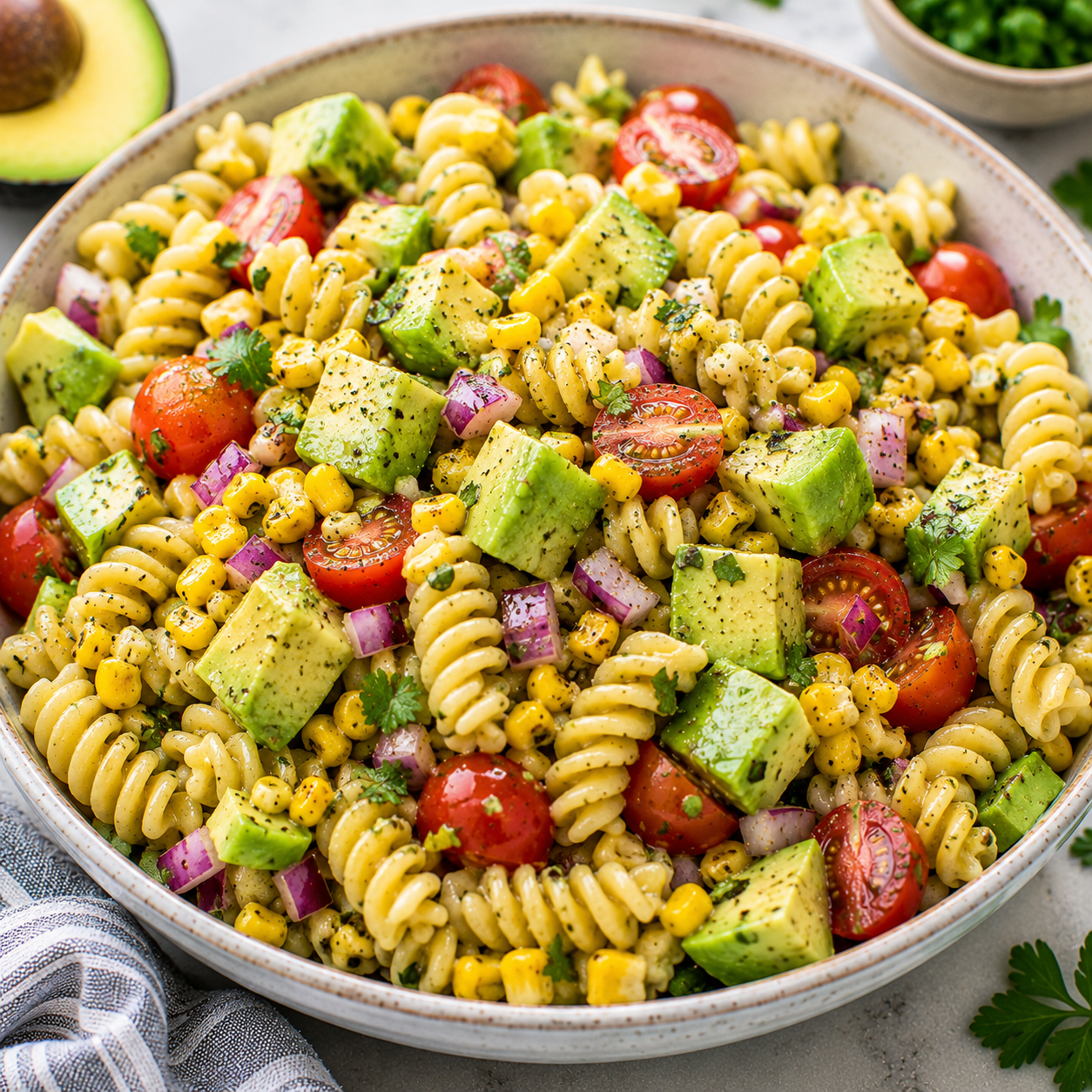 Avocado Corn Pasta Salad