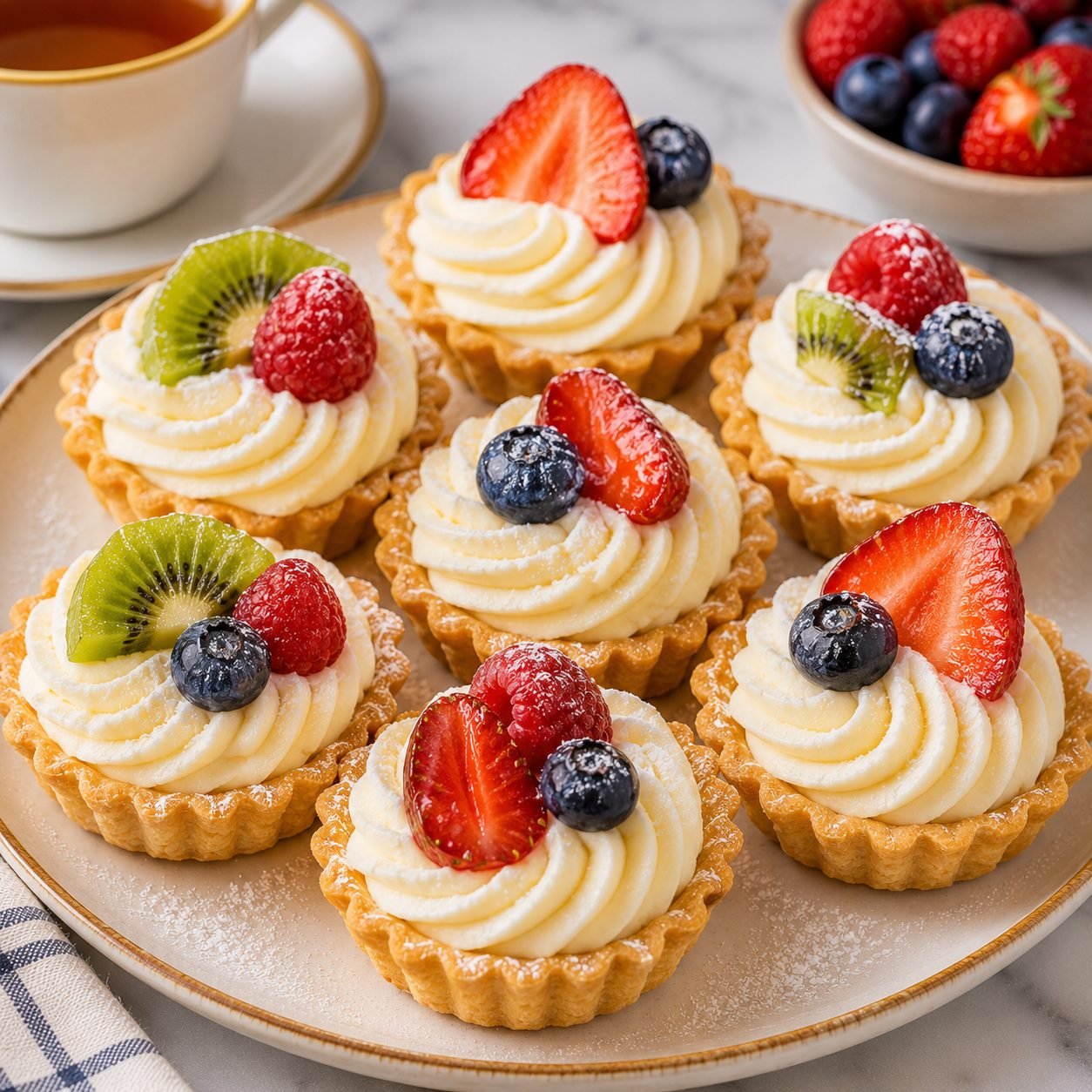 Cream Tarts Recipe |  Elegant Layered Cookie Tarts with Fresh Cream & Fruit