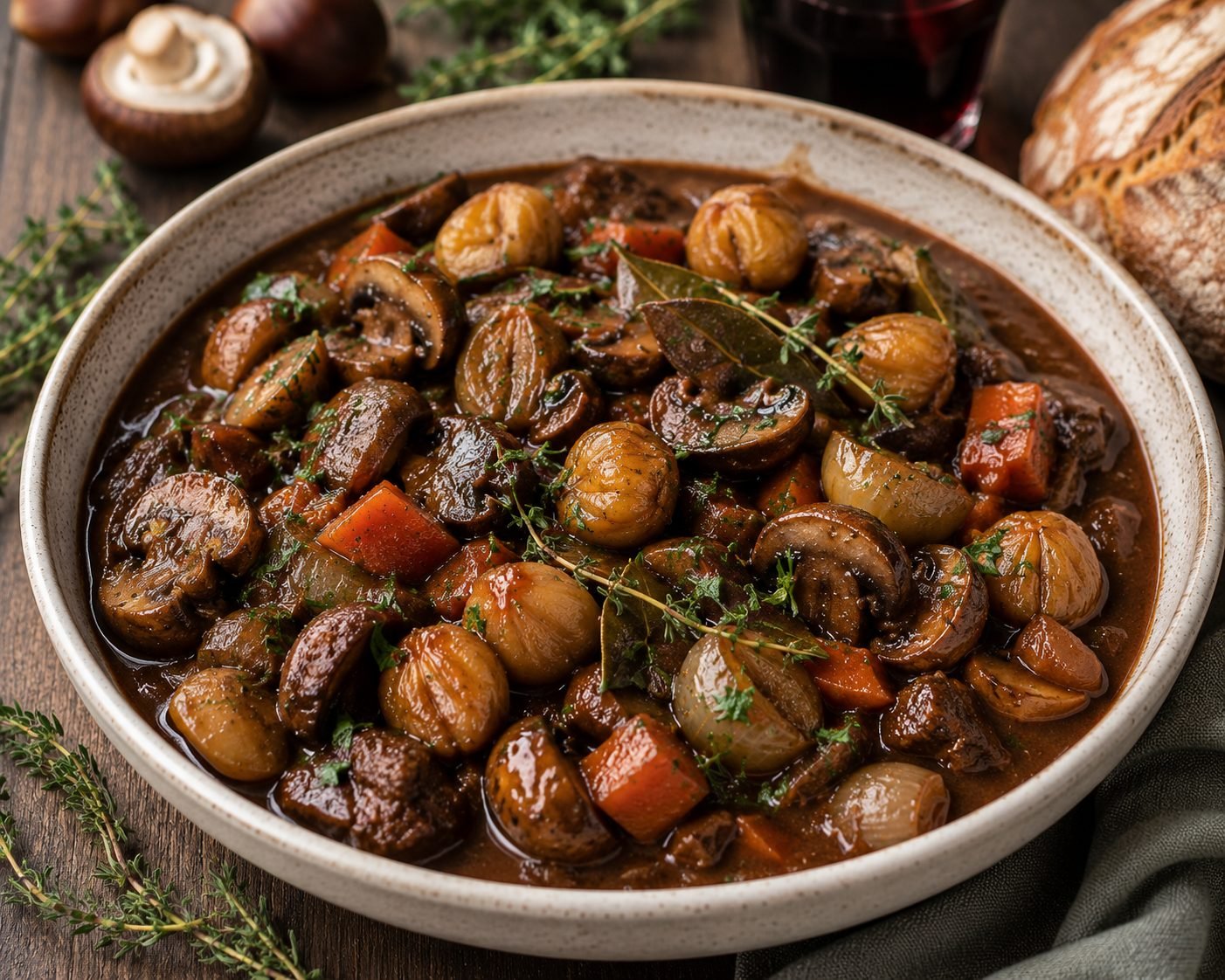 Chestnut Mushroom Bourguignon