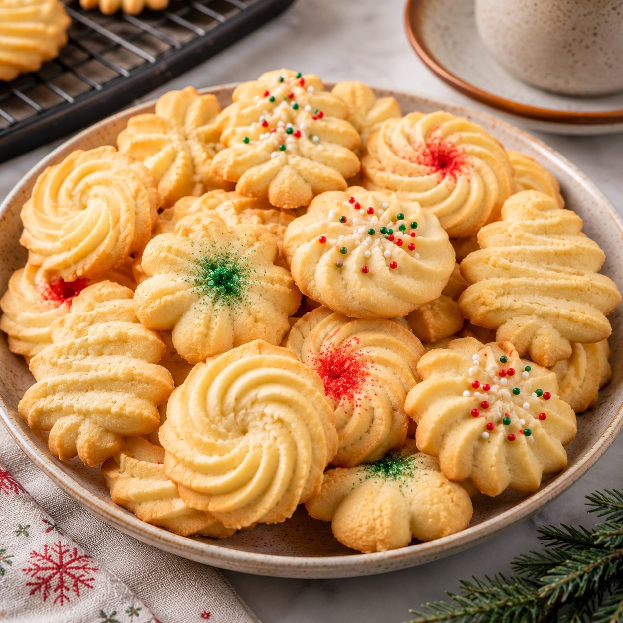 Spritz Butter Cookies Recipe | Classic Buttery Piped Holiday Cookies