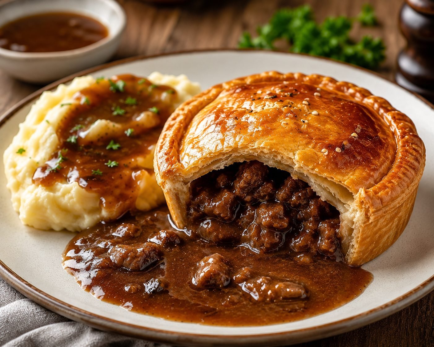 Aussie Meat Pie with Rich Beef Gravy