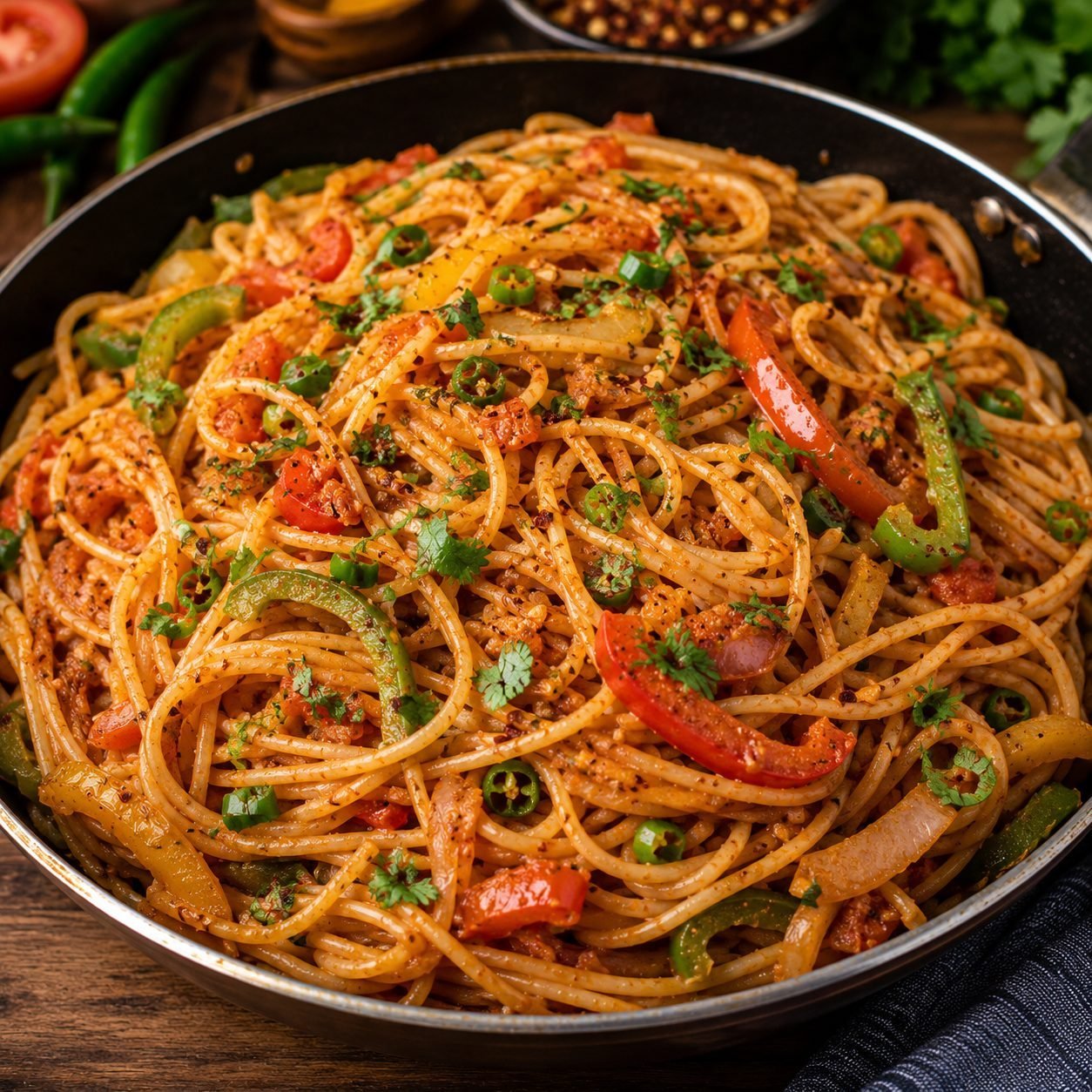 Desi Masala Spaghetti Recipe | Spicy Indian-Style Masala Pasta