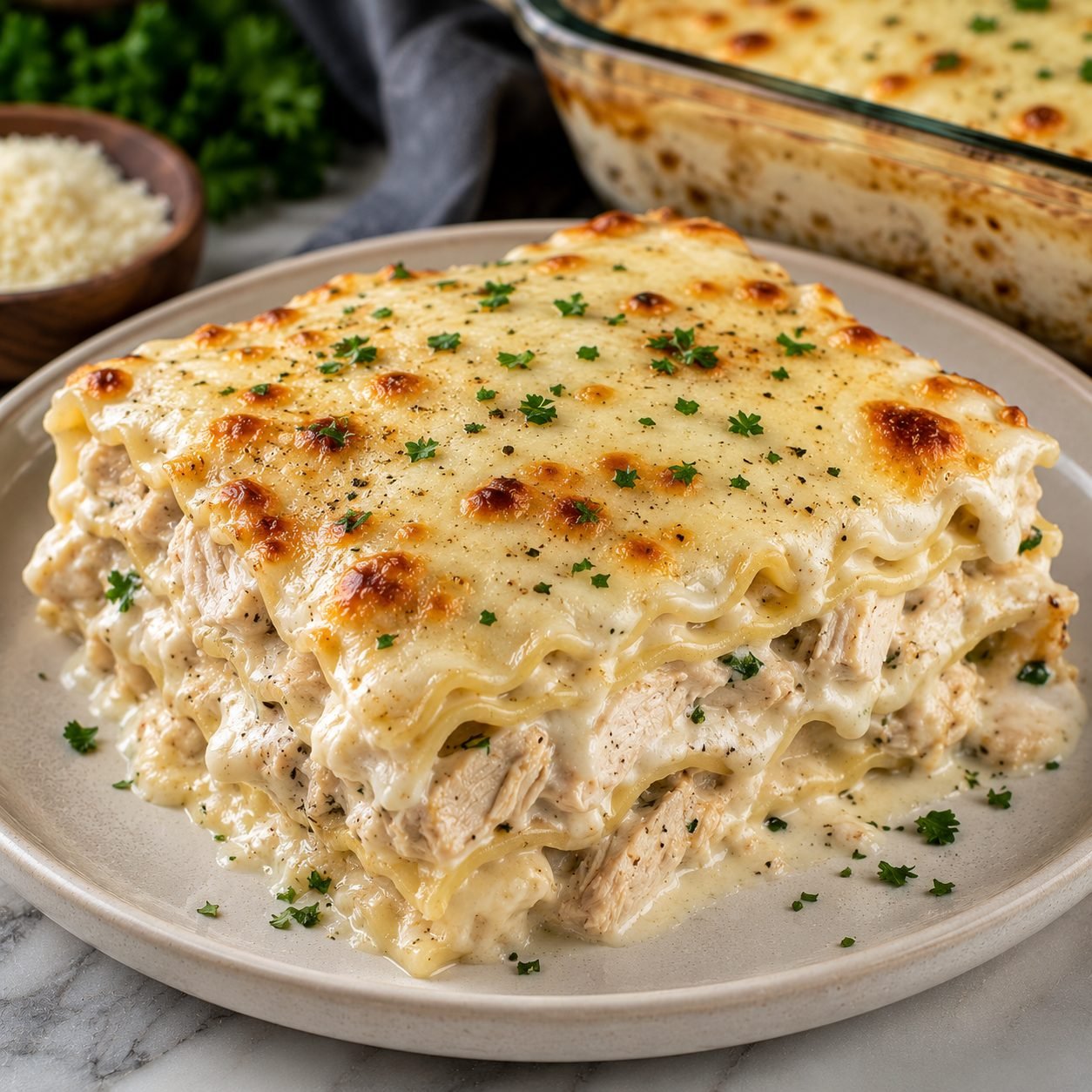 Chicken Alfredo Lasagna Recipe | Creamy White Sauce Chicken Lasagna