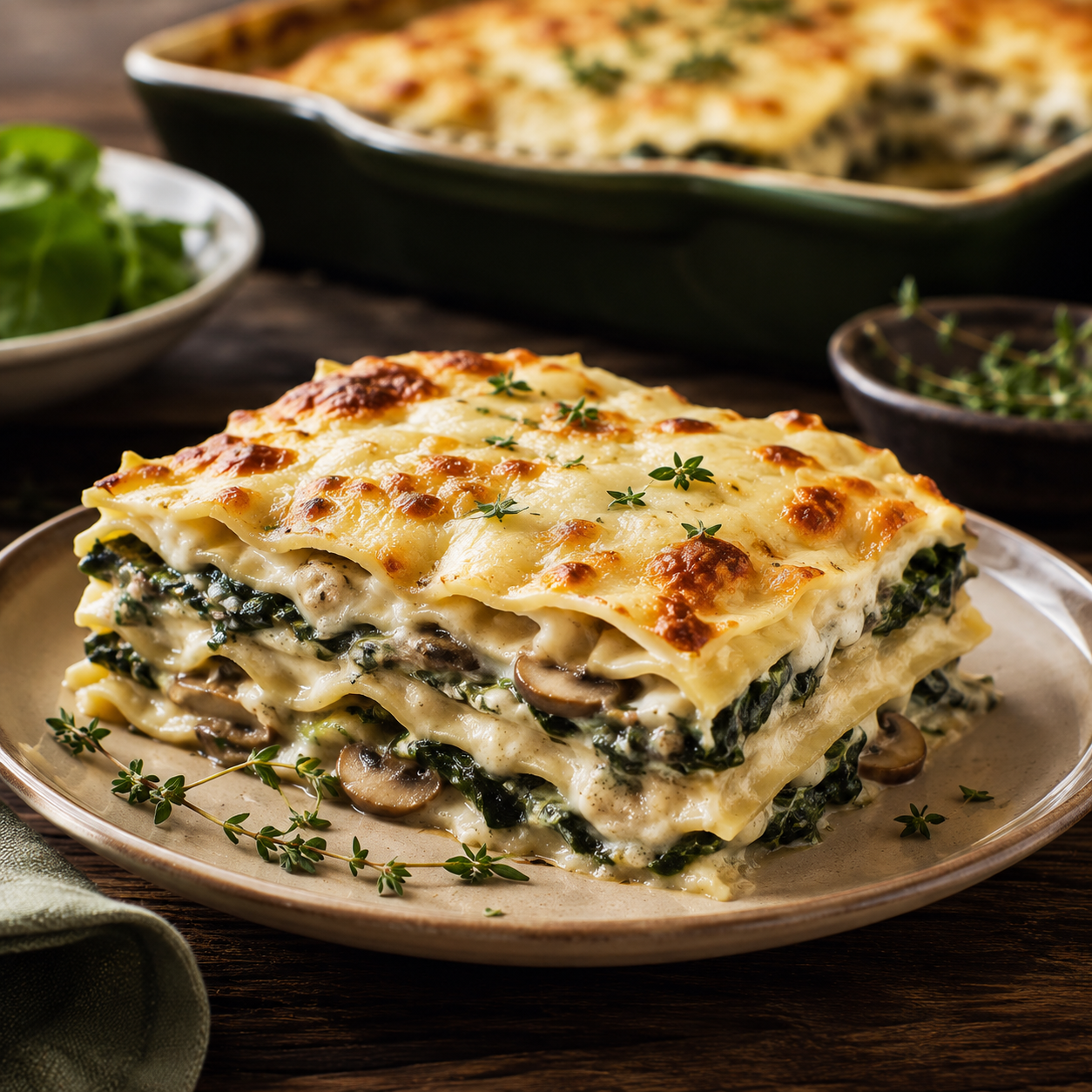Spinach & Mushroom Lasagna Recipe | Creamy Homemade Vegetarian Lasagna