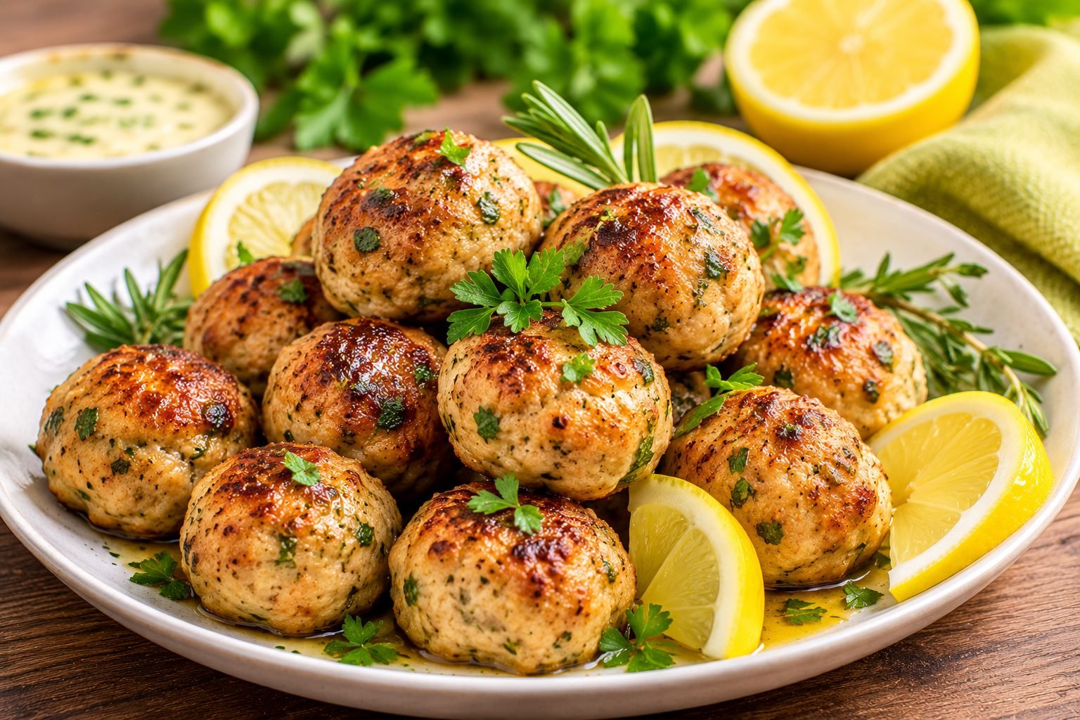 Lemon Herb Chicken Meatballs Recipe | Juicy Homemade Chicken Meatballs
