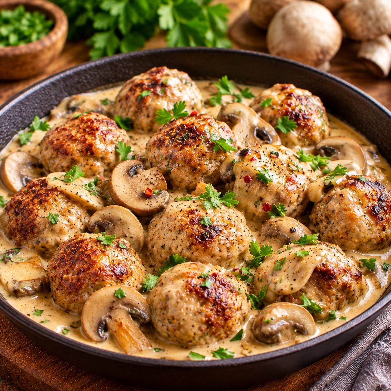 Creamy Mushroom Meatballs Recipe | Easy Beef Meatballs in Creamy Mushroom Sauce