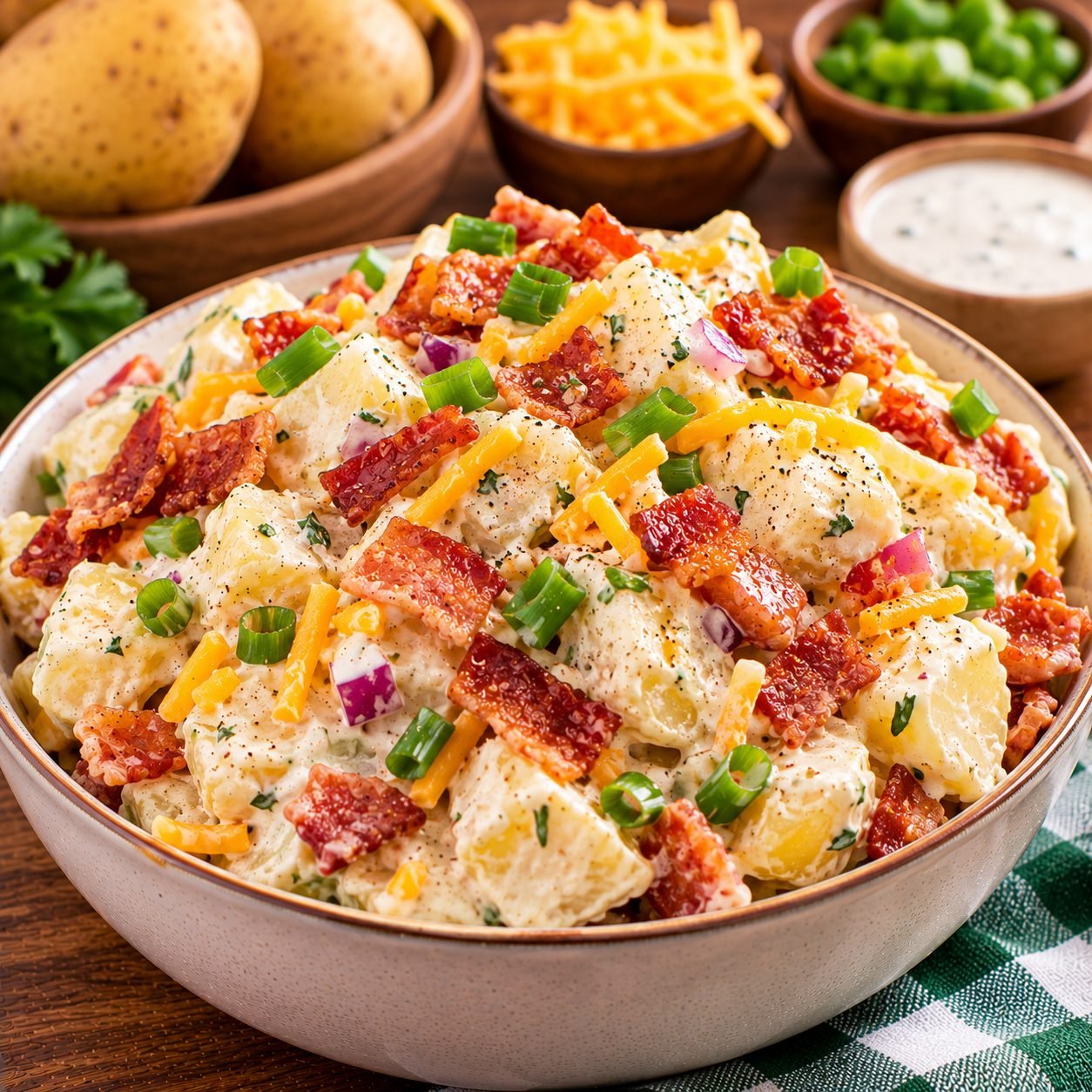 Bacon Ranch Potato Salad Recipe | Creamy Ranch Potato Salad with Crispy Bacon