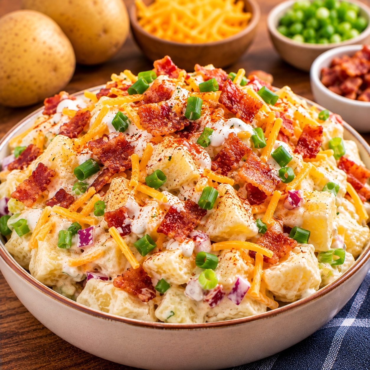 Loaded Potato Salad | Creamy Bacon Cheddar Potato Salad Recipe