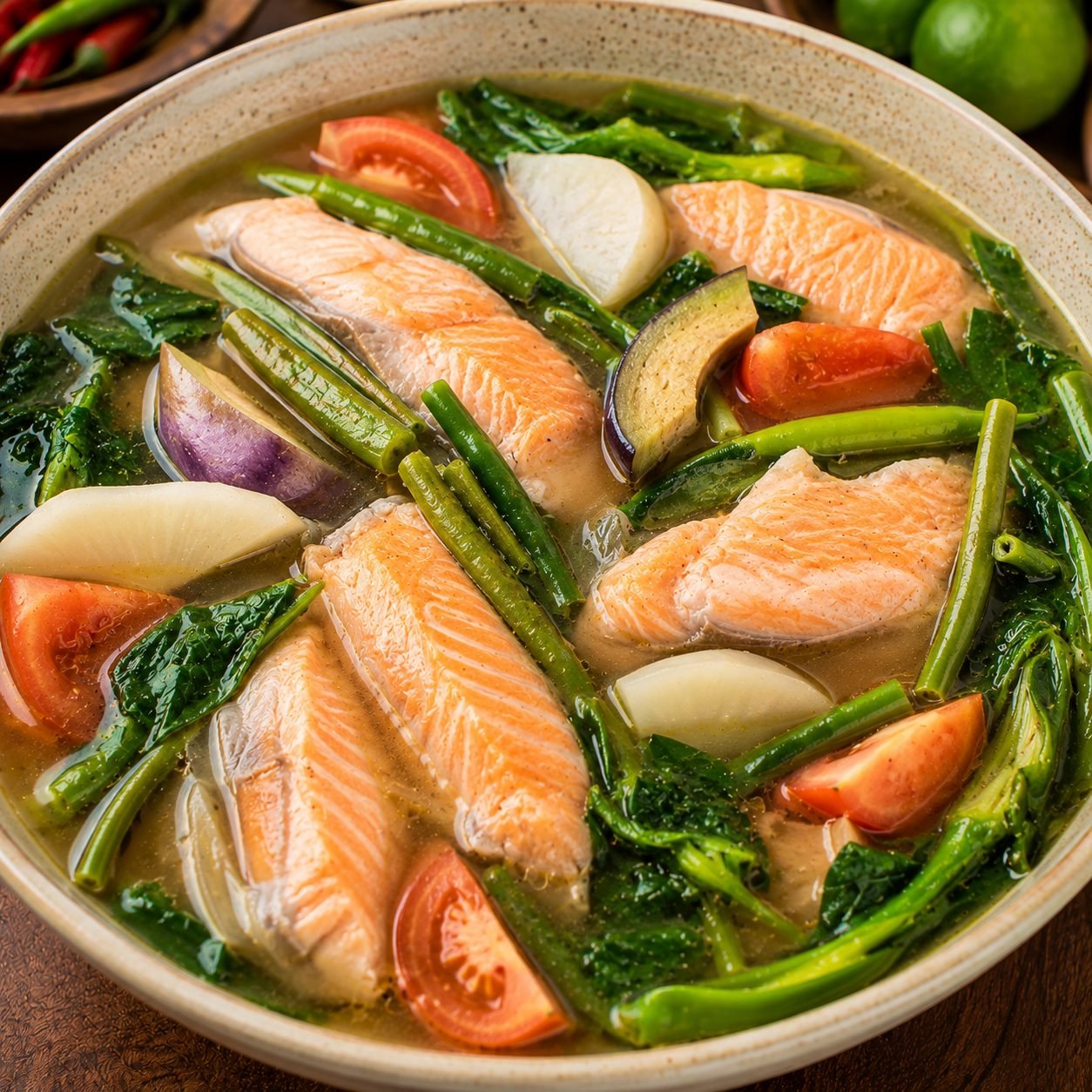 Filipino Sinigang na Salmon Belly Recipe | Sour Tamarind Salmon Soup