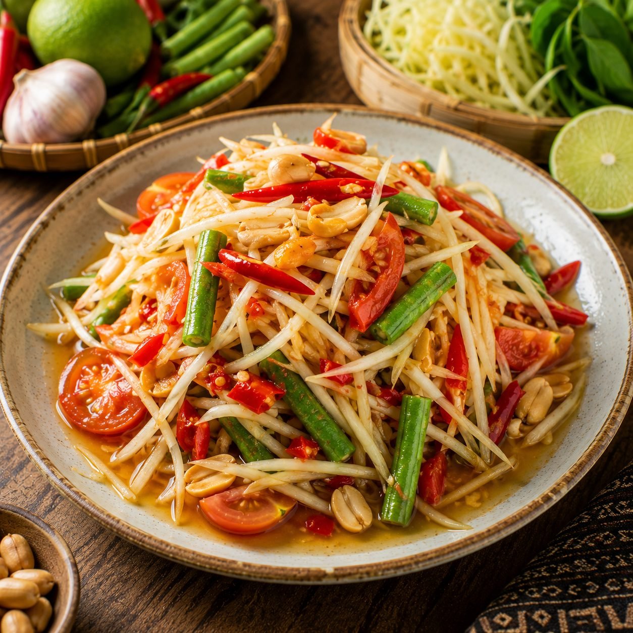 Thai Som Tum Recipe | Authentic Green Papaya Salad with Chili & Lime