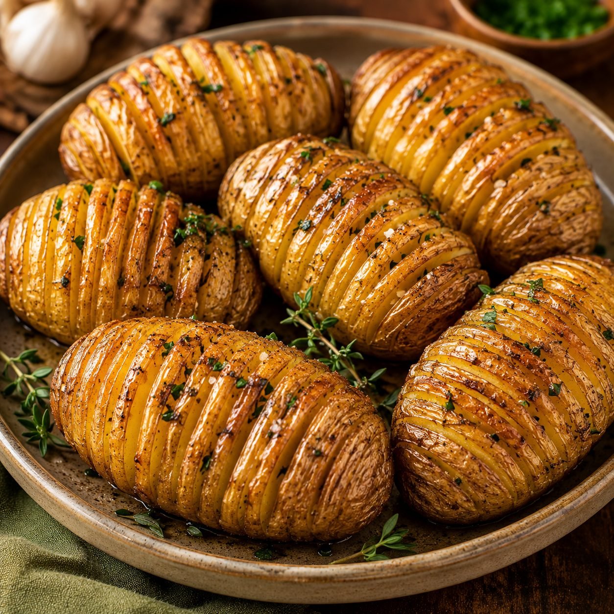 Hasselback Potatoes | Crispy Garlic Butter Sliced Potatoes