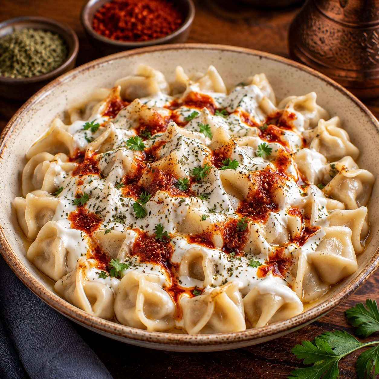 Turkish Manti | Traditional Turkish Dumplings with Garlic Yogurt