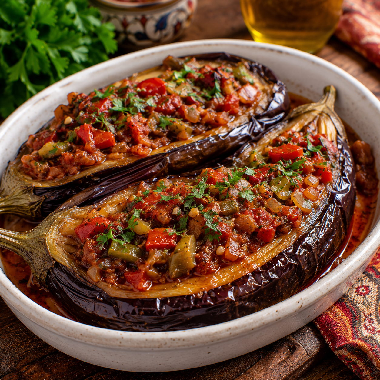 Turkish İmam Bayıldı Recipe |Traditional Stuffed Eggplant with Onions & Tomatoes