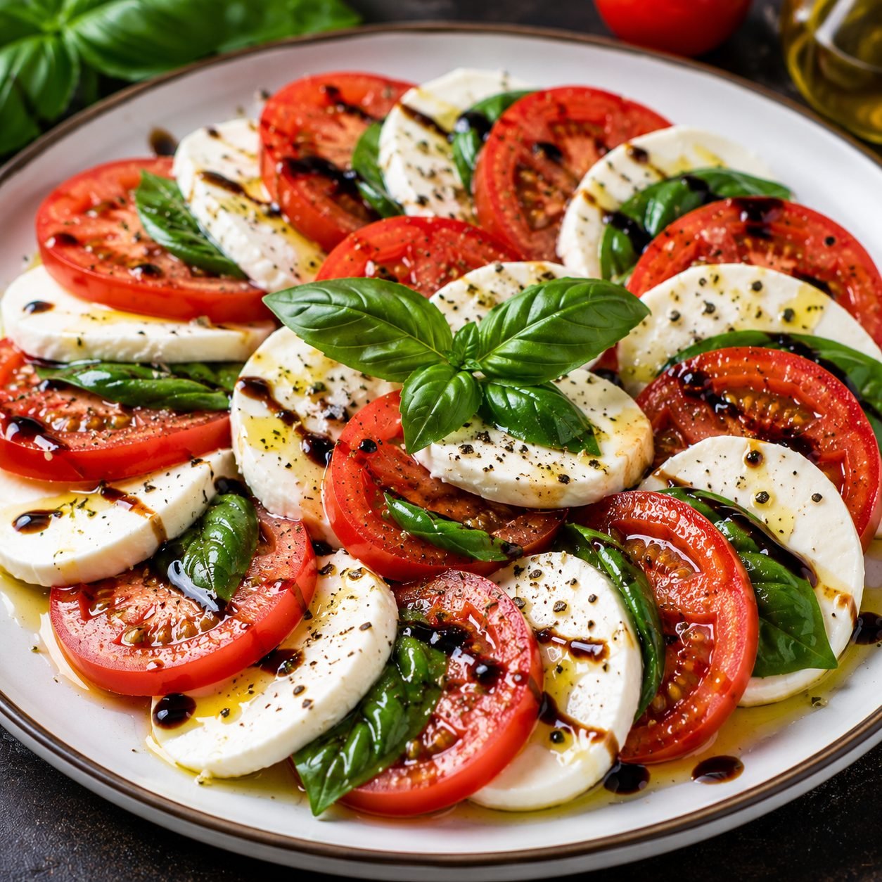 Classic Tomato Caprese Salad | Fresh Italian Tomato, Mozzarella & Basil Salad