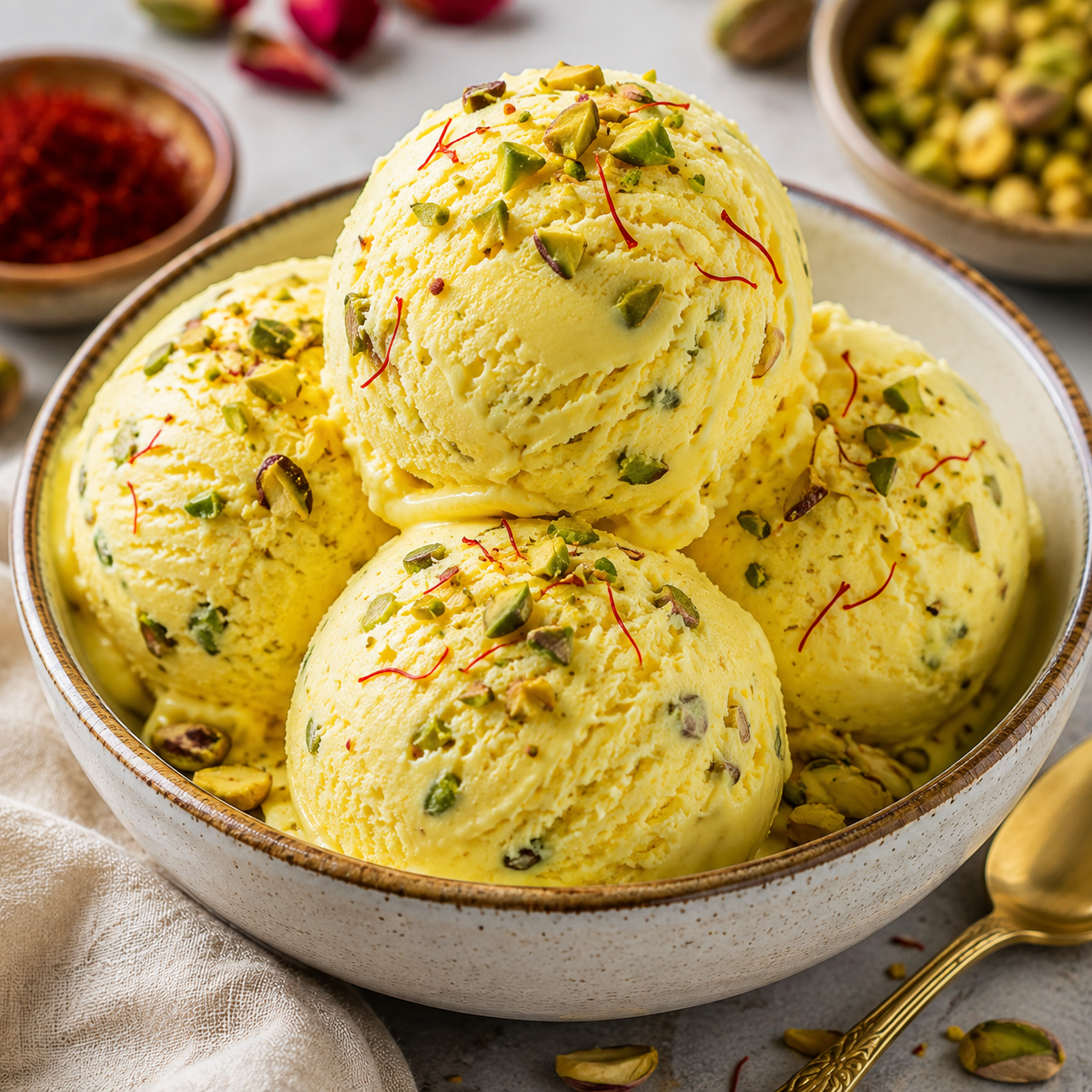 Kesar Pista Ice Cream | Creamy, Saffron-Infused & Nutty Indian Dessert