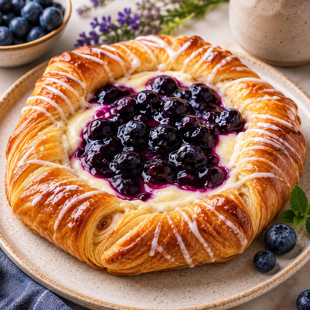 Blueberry Cheese Danish Recipe | Flaky Pastry with Cream Cheese & Blueberries